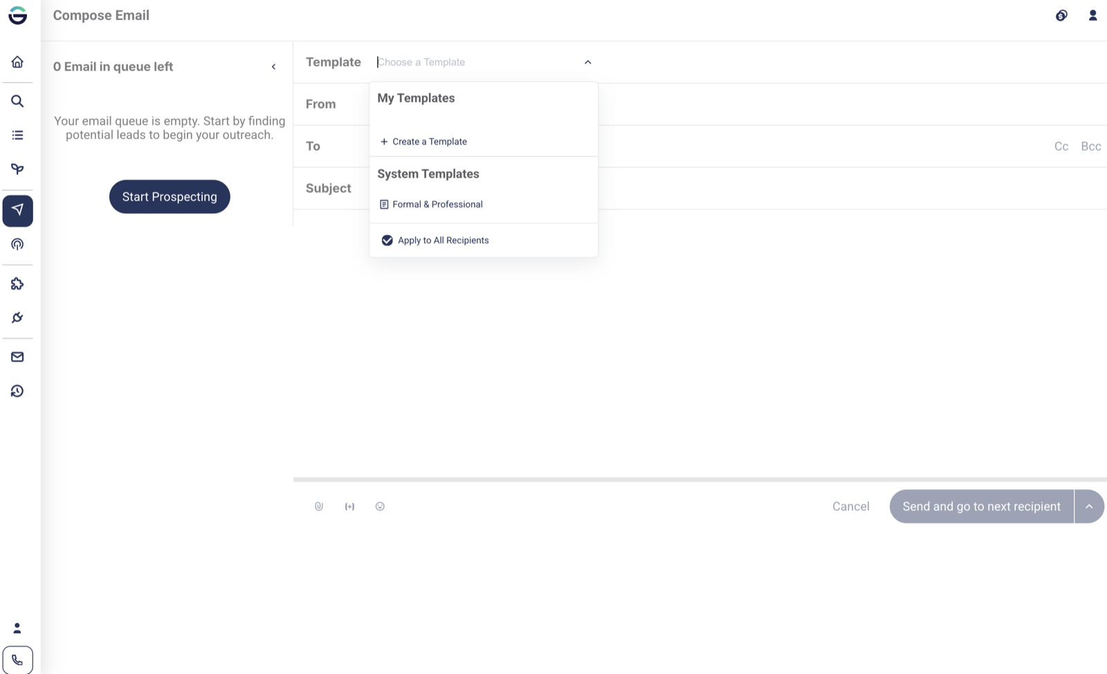 Compose and send outreach from Gmail, Outlook or SMTP, with saved templates and reply tracking.