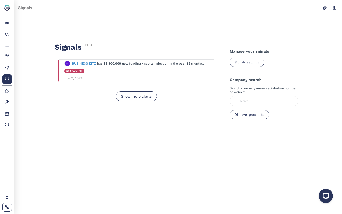 The growth-signal feed — funding, hiring and expansion events on the companies you track.