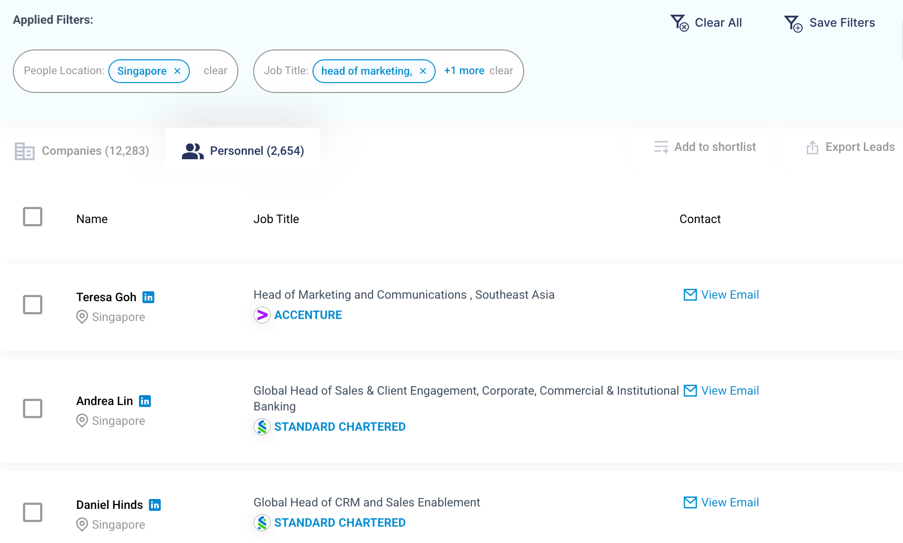 The Personnel tab will immediately reflect a list of people holding the entered job titles or similar titles.