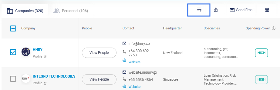 Step 2: Once you have selected the records of your choice, click on the icon at the top right of the results table and a pop-up will appear to shortlist.