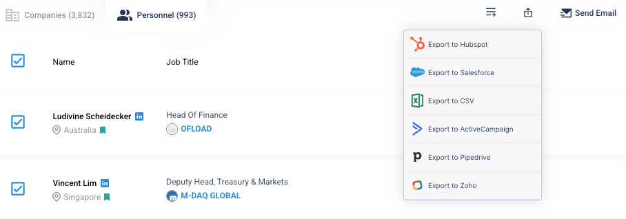 Step 2: Click on the Export icon at the top right of the results table and select Export to CSV.