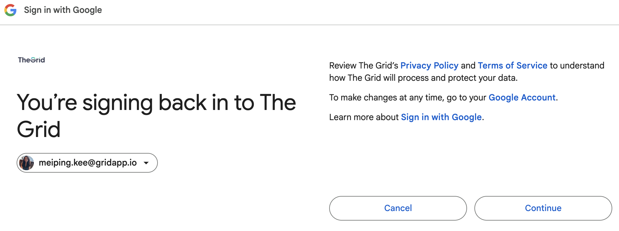Step 3: Review and agree to what The Grid can do with access to your email provider.