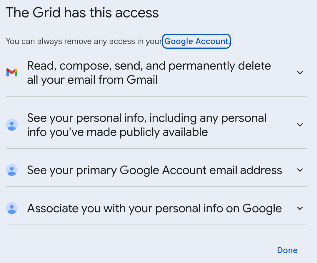 Step 3: Review and agree to what The Grid can do with access to your email provider.