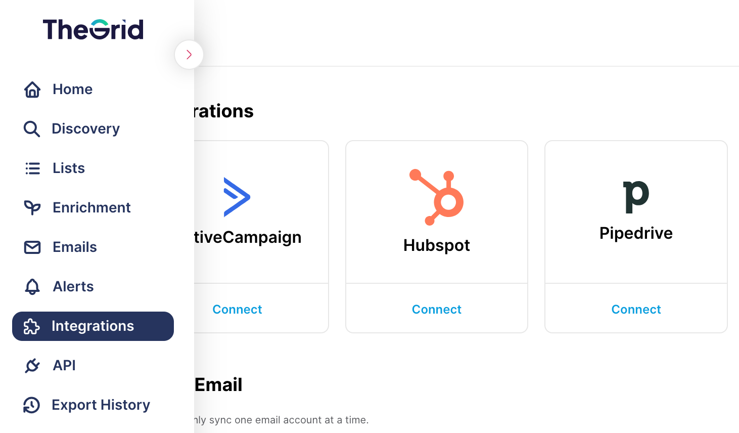Step 1: After logging in, hower to the left side panel and click on Integrations.