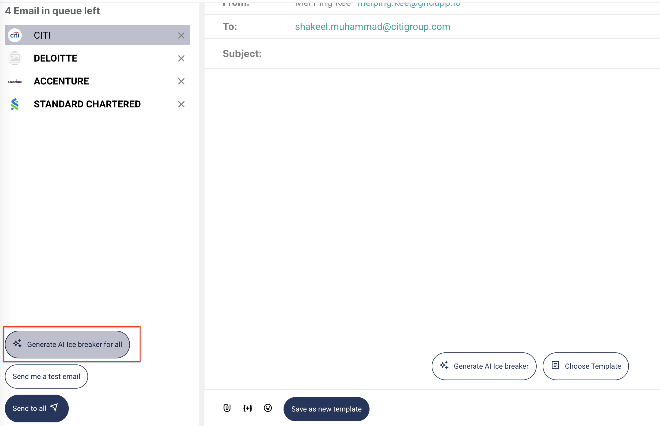 a) Use the AI email generator to create relevant content for each recipient.