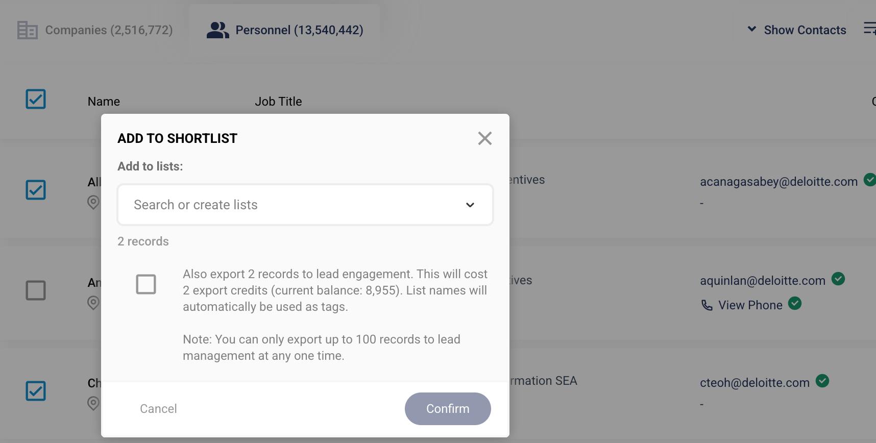 Flow 1 (Shortlisting from personnel tab)
