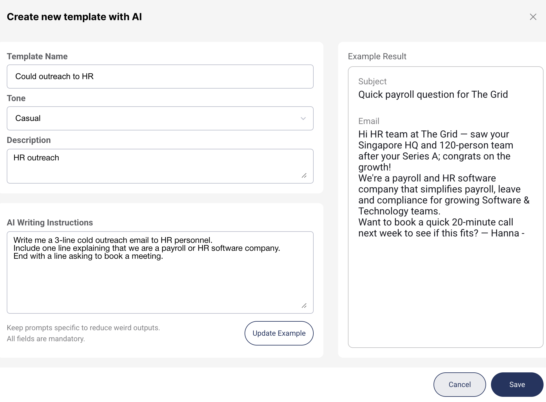 Take control of your email content by providing direct instructions in the AI prompt.