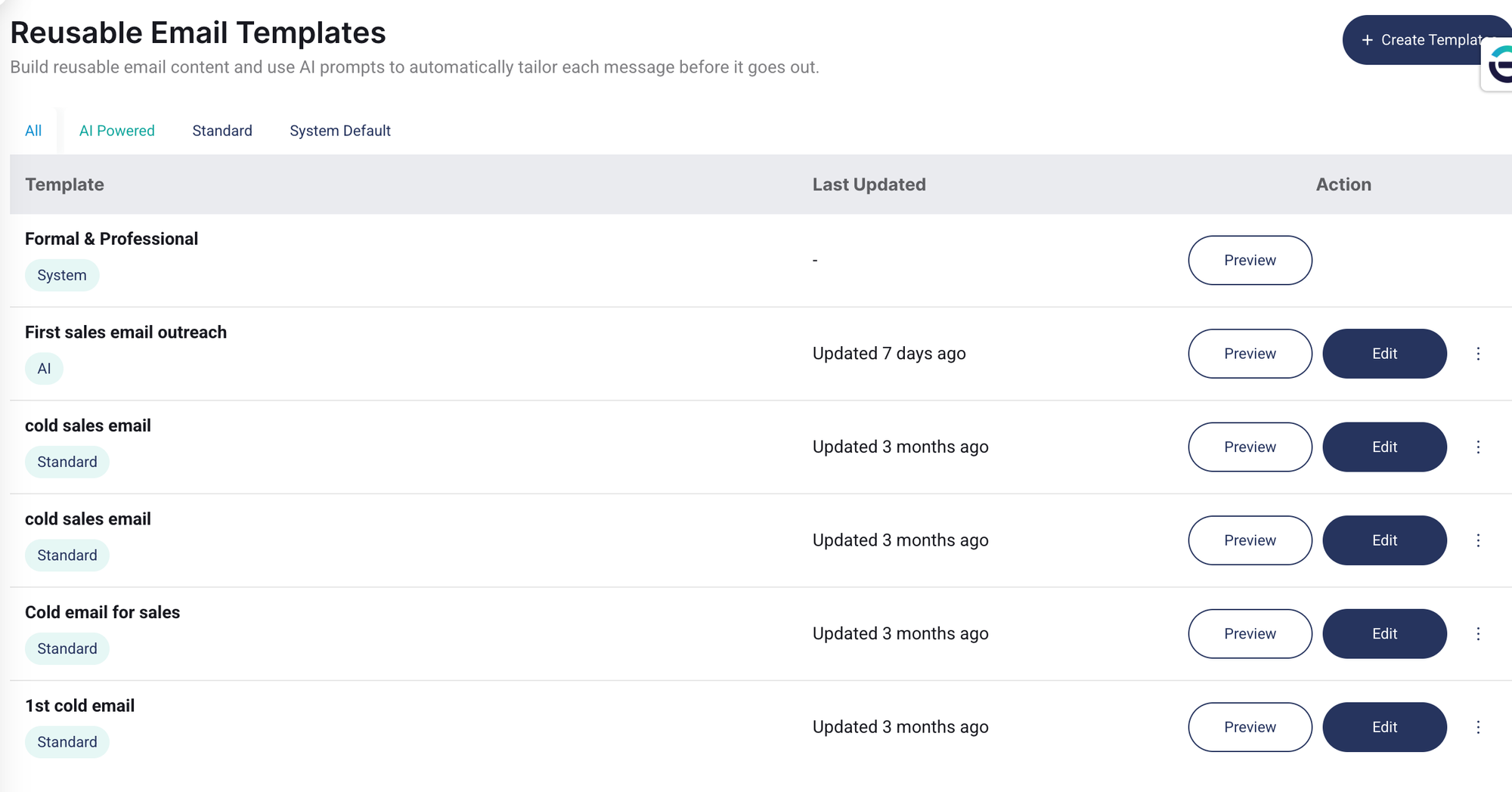 You can now save email templates for future use—whether they are manually written by you or generated by AI.